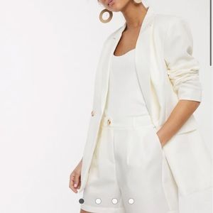 PIECES double breasted blazer in cream